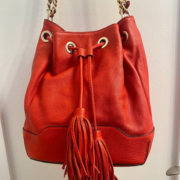 Rebecca Minkoff Red Leather Bucket Bag with Chain Strap - Picture 3 of 9